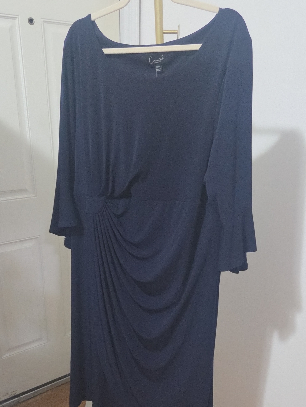 connected apparel Navy Long-Sleeve Draped Midi Dress
